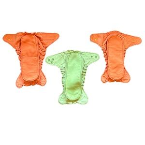 Set of Three Cloth Fitted Diapers in Orange and Green ⭐️
